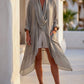 Italian Draped Collar Greige Cardigan Top With Pockets
