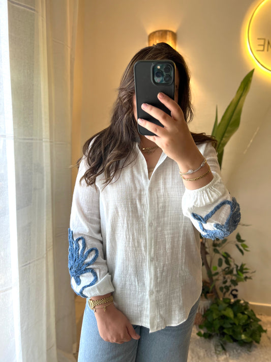 Linen X Denim Embroidered Shirt