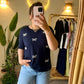 Navy Pearl Bows Emballished T-Shirt