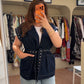 Dark Blue Denim Studded Vest With Belt & Pockets