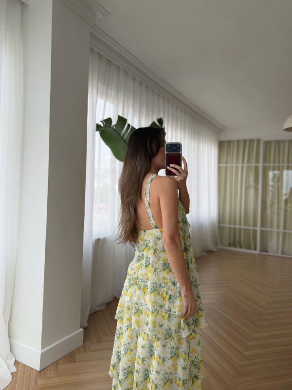 Yellow Lemon Chiffon Ruffles Dress