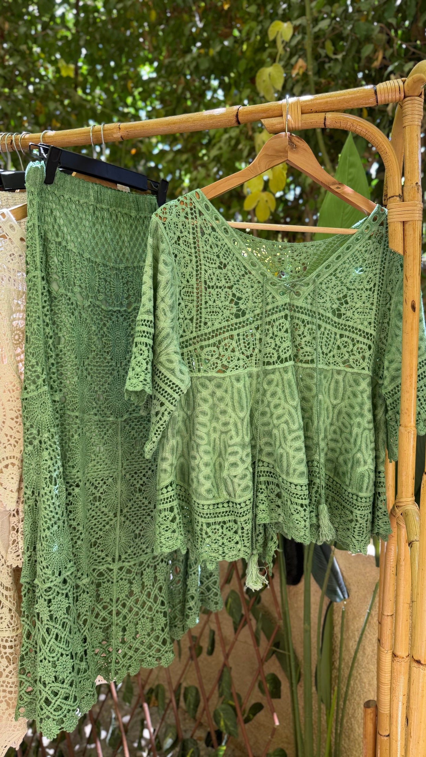Boho Green Indian Crochet Skirt Set