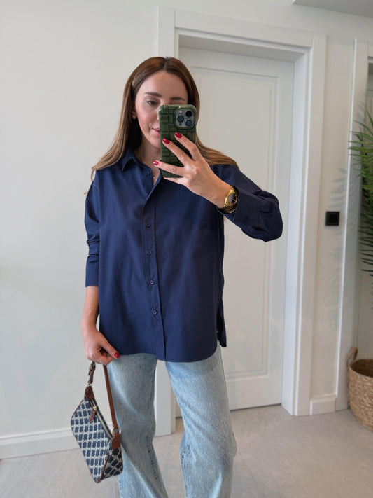 Basic Oversized Cotton Navy Shirt