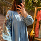 Light Blue Denim Embroidered Peacock Kimono