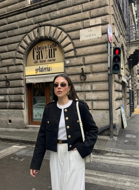 Black Golden Buttons Wool Jacket