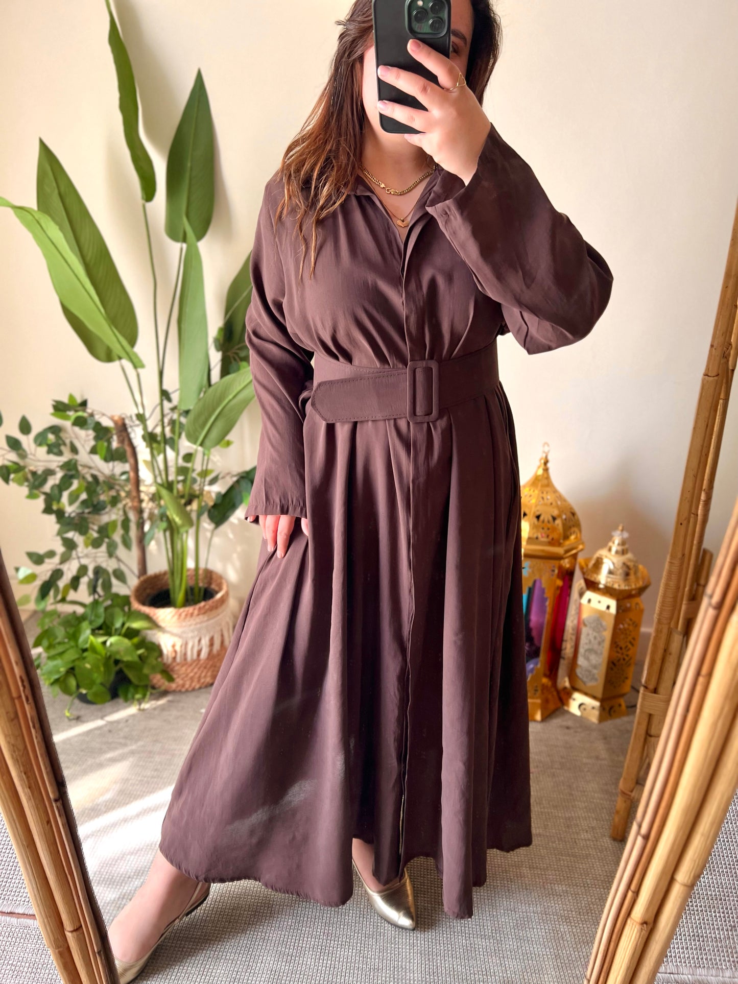 Brown Belted Shirt Dress