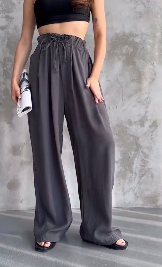 Grey Elastic Waist Palazzo Pants