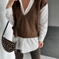 Brown V Triko Vest With Striped Black Cotton Shirt (one piece)