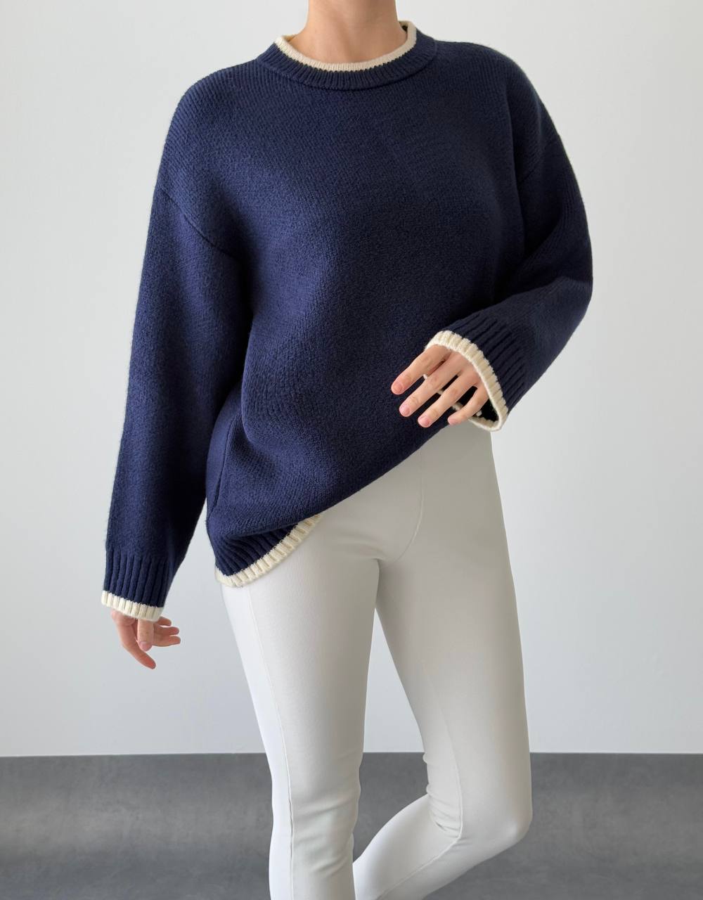 Navy Pullover With Off White Line