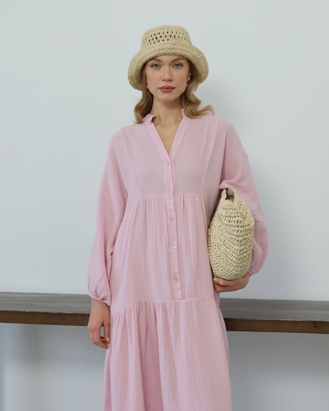 Pink Muslin Cotton Flowy Dress
