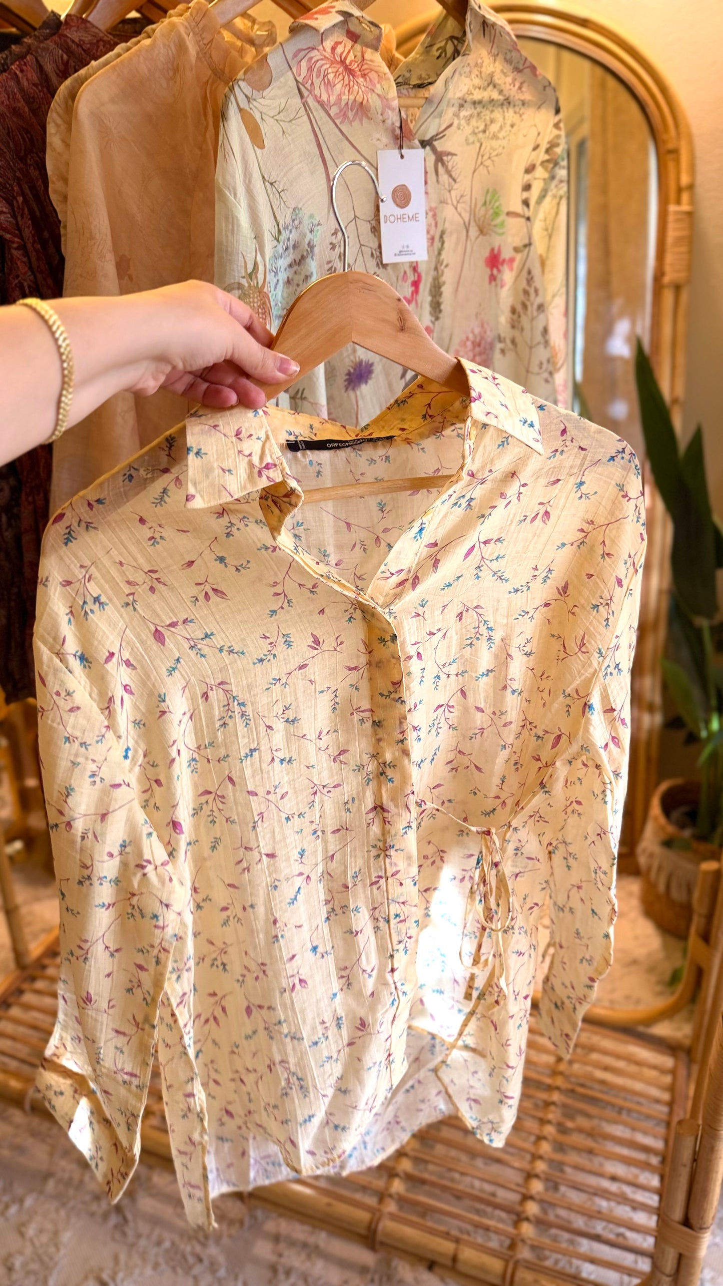 Buttur Yellow Chiffon Floral Shirt With Ties