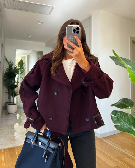 Burgundy Wool Belted Coat