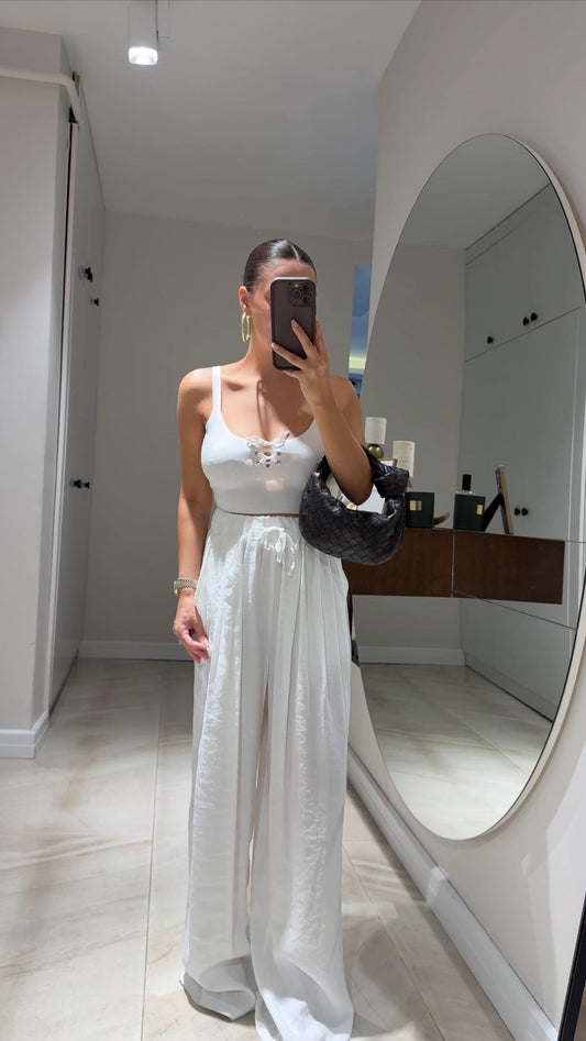 Premium White Elastic Waist Palazzo Pants