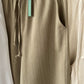 Olive Stripy Linen Straight Leg Pants With Elastic Waist