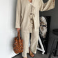 Linen Greige Boho Kimono Tasseled Set