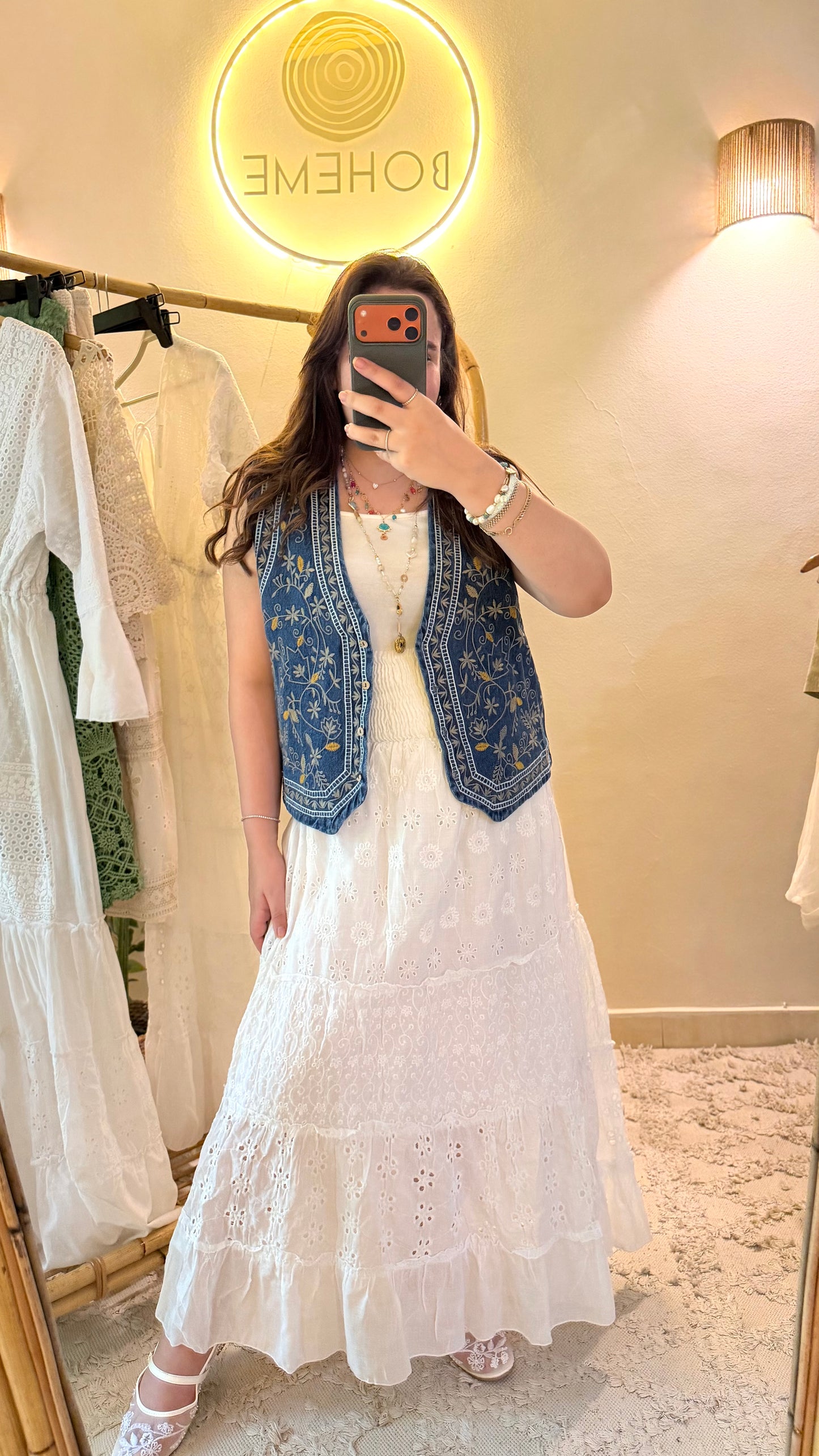 White Cotton Cut Out Skirt With Wide Waist