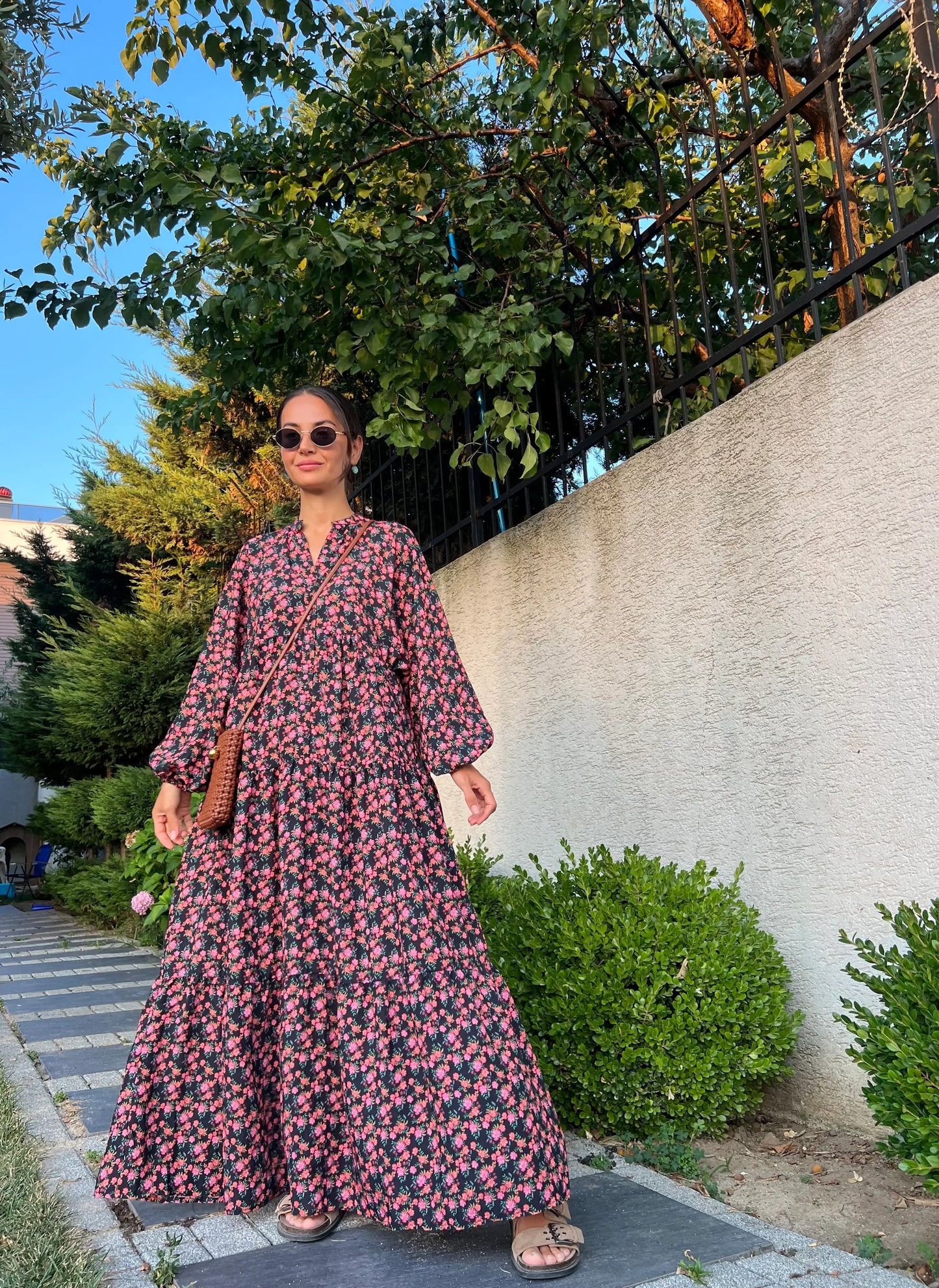 Pink Floral Boho Vintage Dress