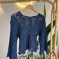 Navy Crochet Top With Bell Sleeves