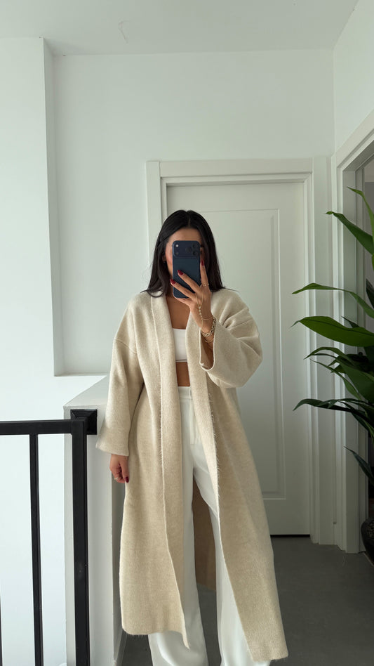 Beige Heavy Longline Coat Cardigan