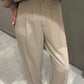 Beige Classic Pants With Golden Button