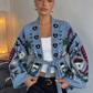 Blue Fully Embroidered Denim Belted Jacket