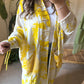 Linen Yellow X Beige Kimono With Pockets & Fishnet Details