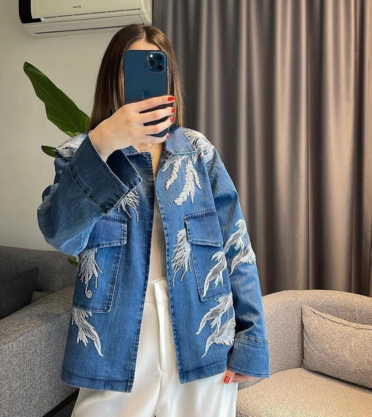 Embroidered Denim Jacket With Pockets
