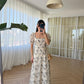 Beige & Black Vintage Embroidered Dress With Square Neck