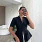 Black Linen Half Sleeves Blouse