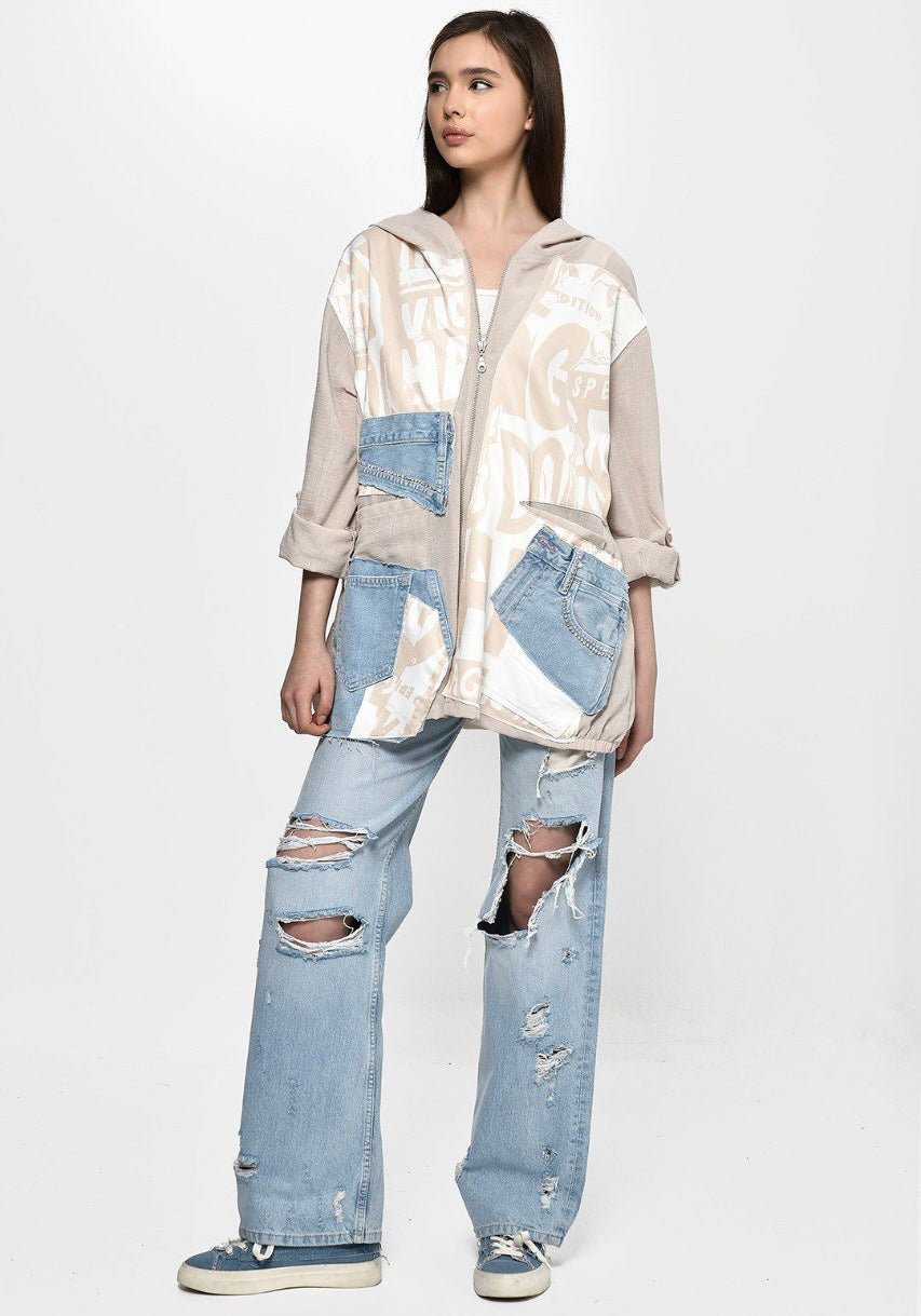 The Patchwork Linen X Denim Embroidered Jacket