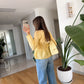 Yellow Elastic Blouse With Front Ties