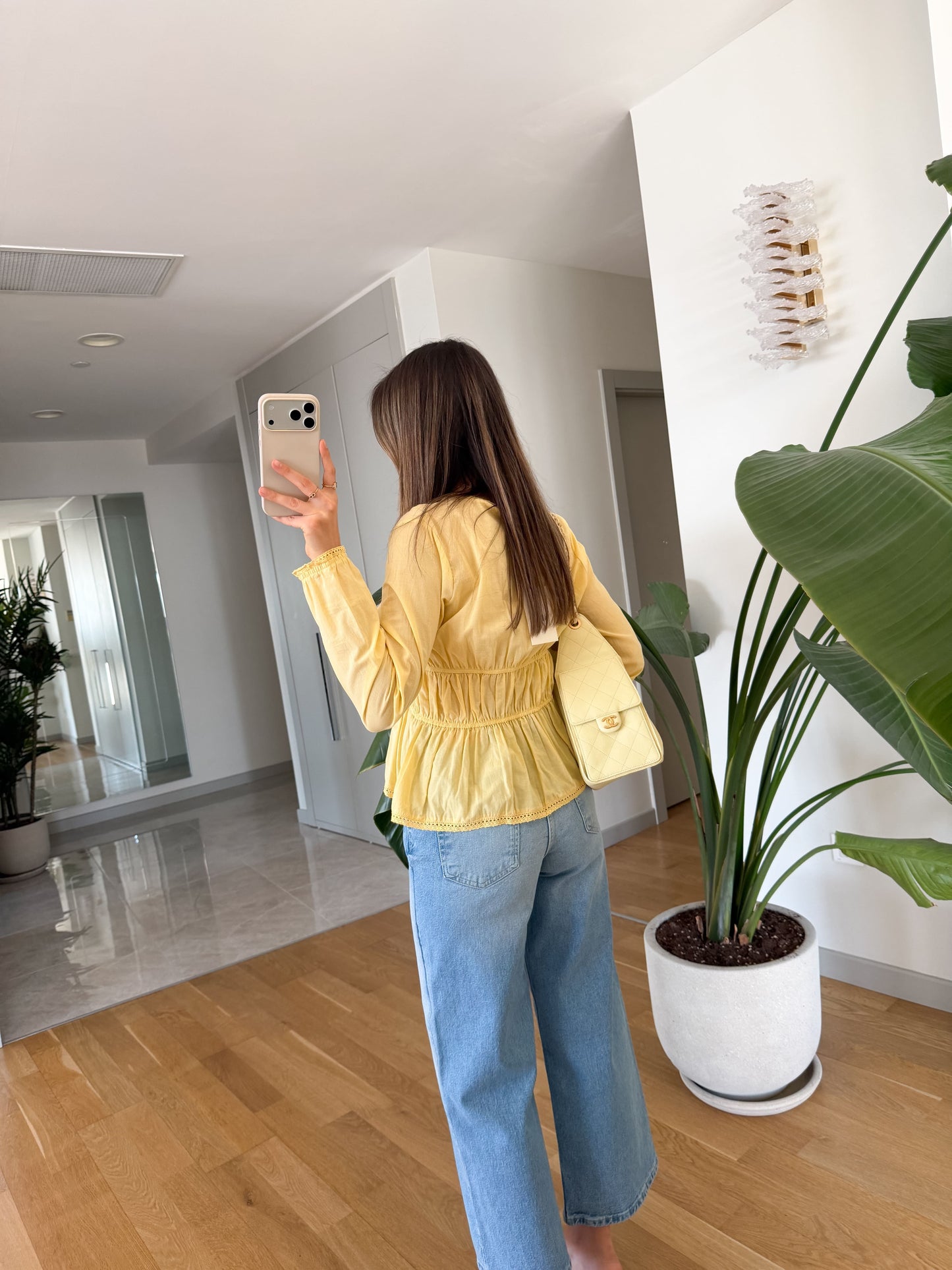 Yellow Elastic Blouse With Front Ties