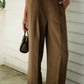 Brown Linen Pants With Leather Belt
