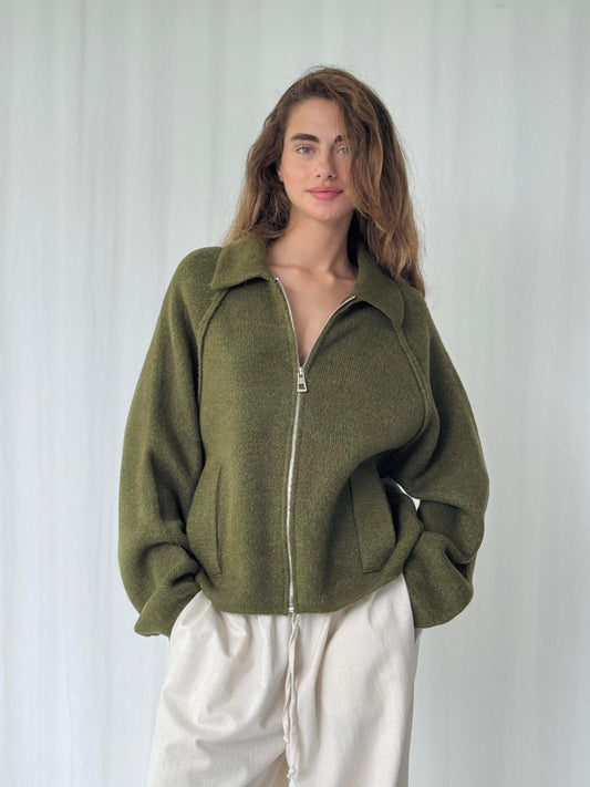 Olive Zip Up Wool Jacket