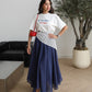 Navy Blue Asymmetrical Crinkled Chiffon Skirt