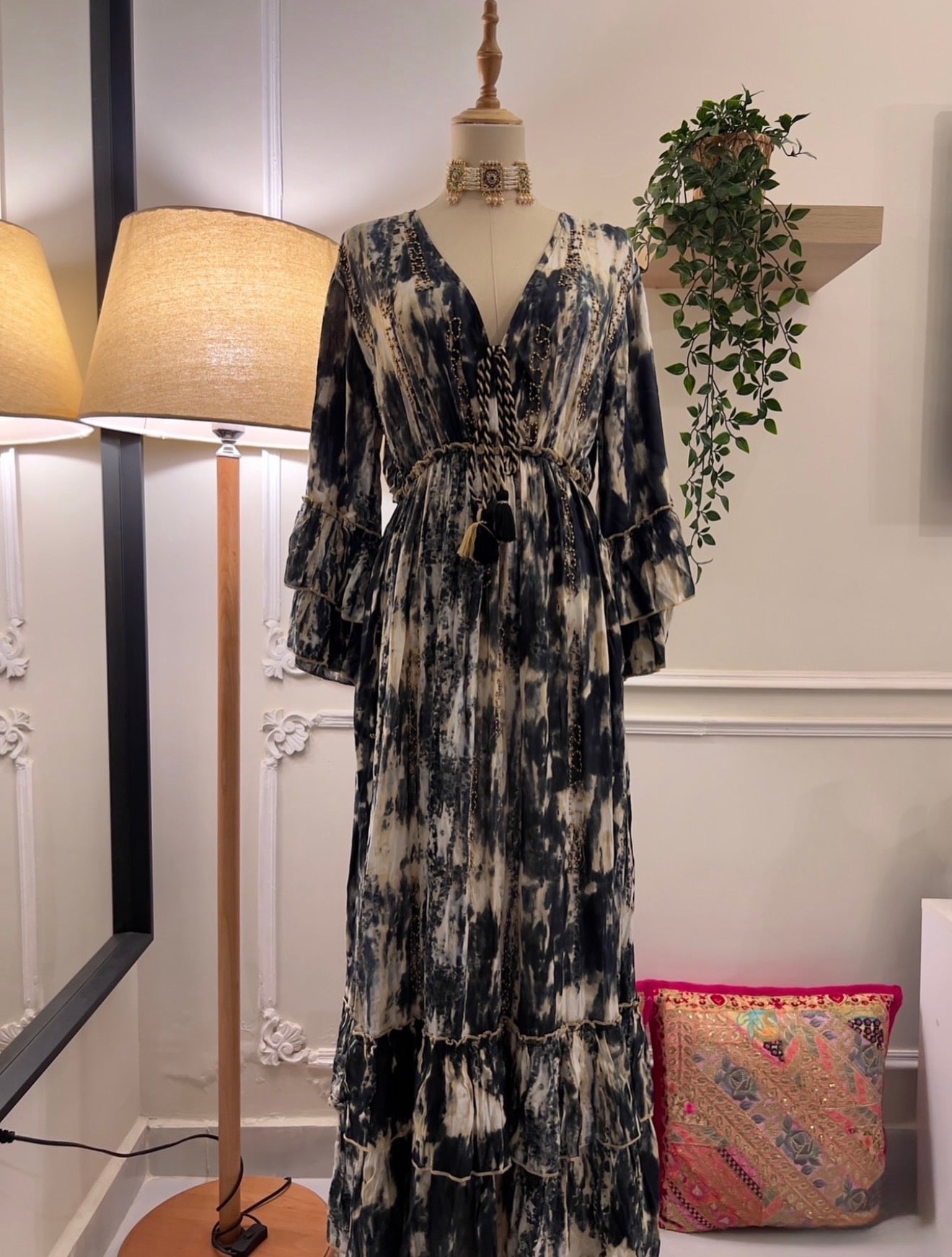 The Spanish Black Marble Ruffled Dress