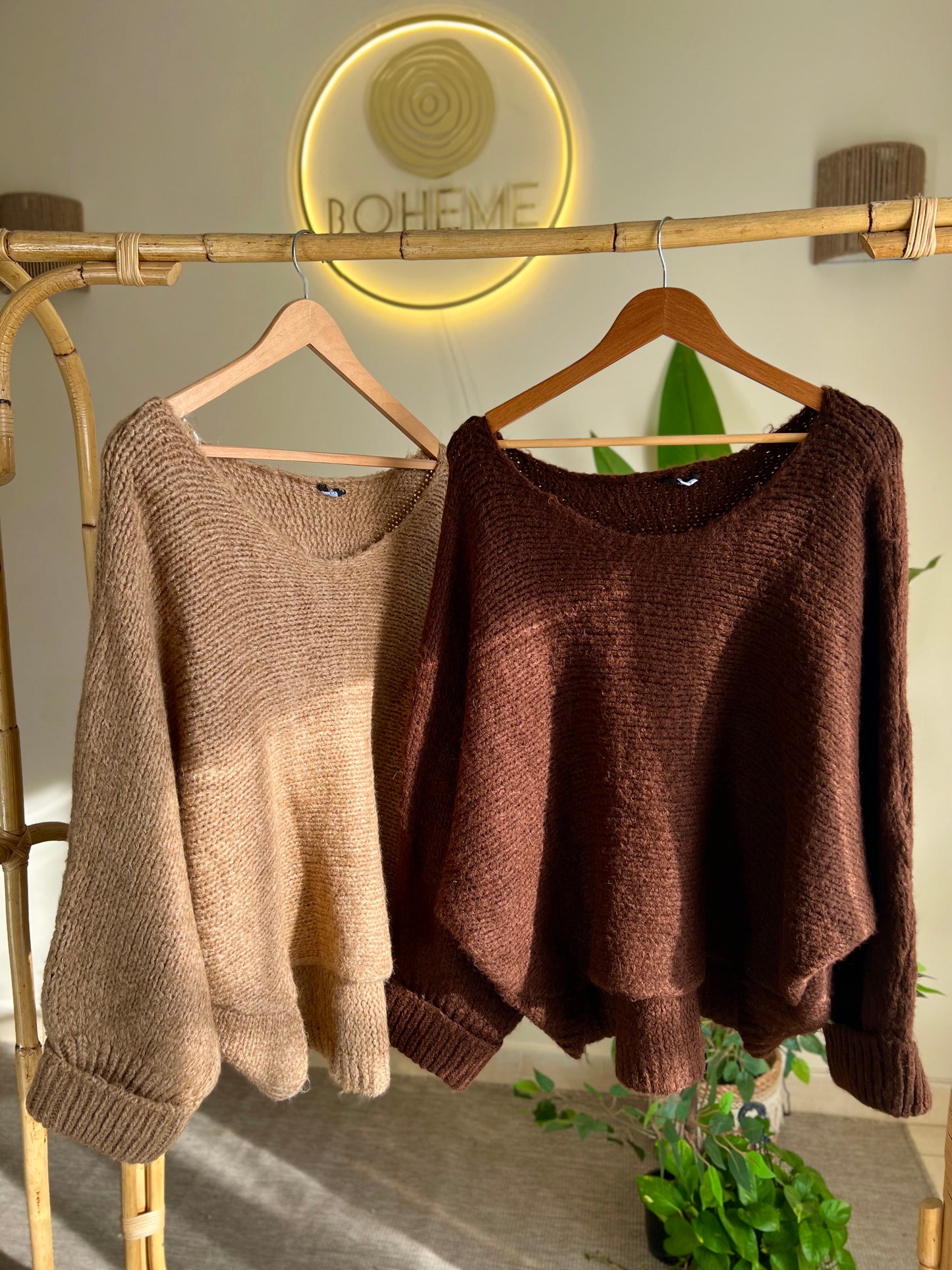 Chocolate Brown Boat Neck Heavy Pullover