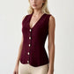 Burgundy Vest With Golden Buttons & Pockets
