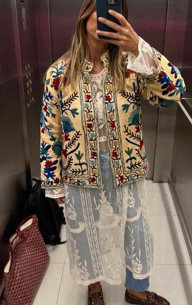 Yellow Suzani Embroidered Jacket