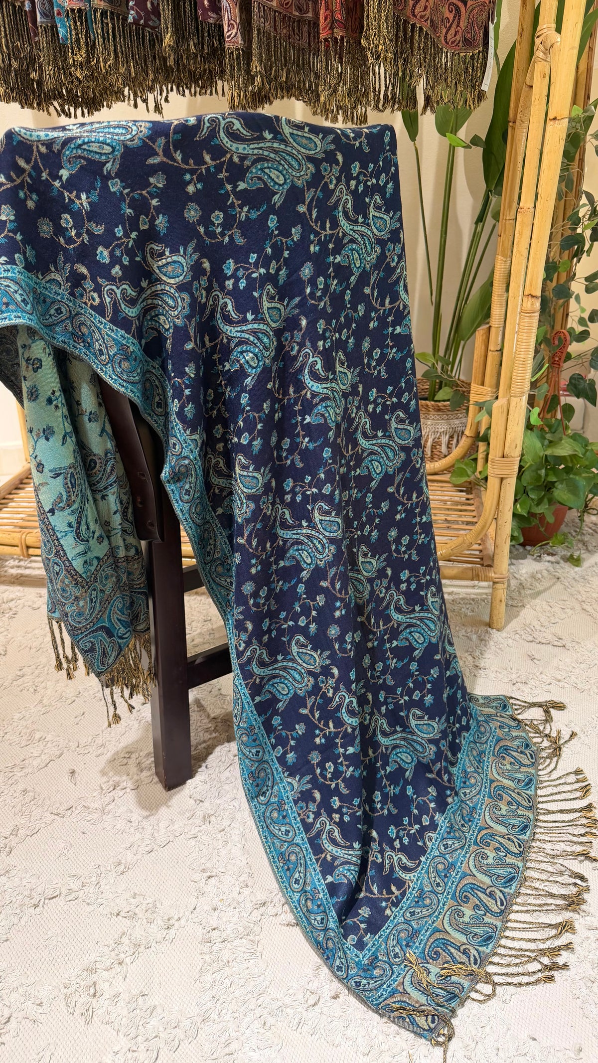 Blue Turquoise Cotton Double-Face Pashmina