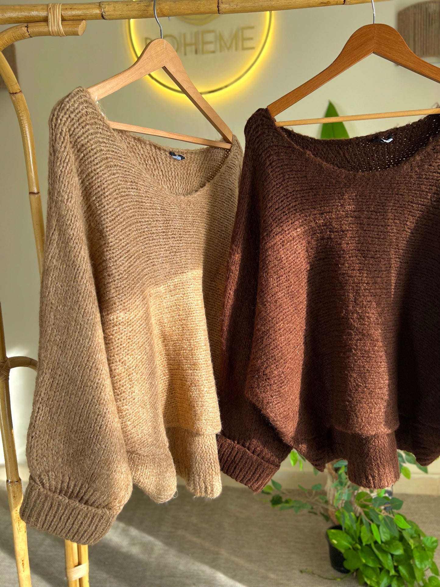 Chocolate Brown Boat Neck Heavy Pullover