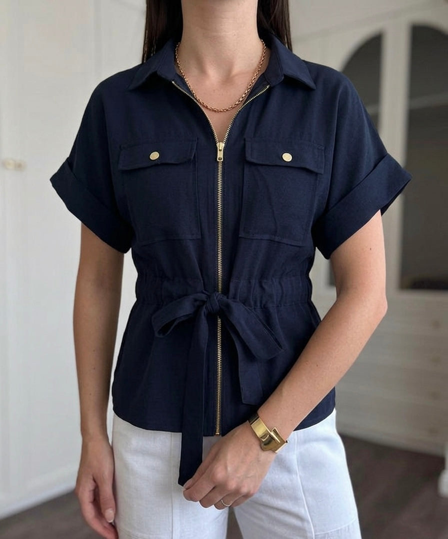 Dark Navy Zipped Belted Top