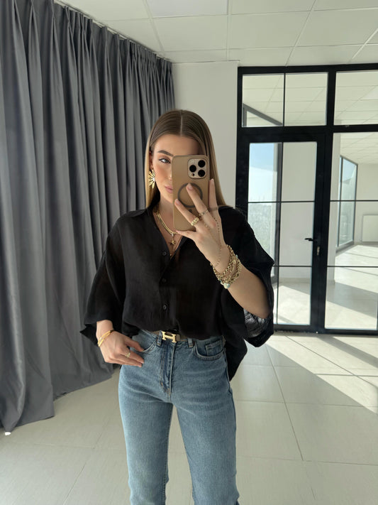 Black Oversized 3/4 Sleeve Shirt