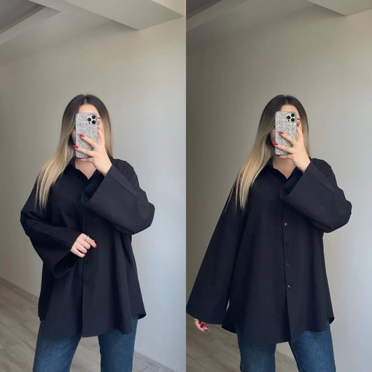 Black Bell Sleeves Oversized Shirt
