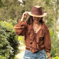 Burnt Orange Ruffle Blouse With Floral Dantel