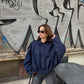 Navy Suede Jacket With Golden Zipper