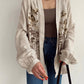 Embroidered Brown X Beige Linen Kimono