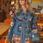 Blue Fully Embroidered Denim Belted Jacket