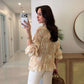 Beige Smocked Chiffon Vintage Blouse