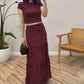 Burgundy Ruffled Elastic Waist Skirt
